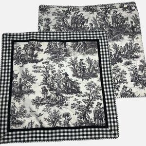 WAVERLY COUNTRY LIFE TOILE & GINGHAM PLAID BLACK/IVORY EURO SHAMS (32x31) PAIR